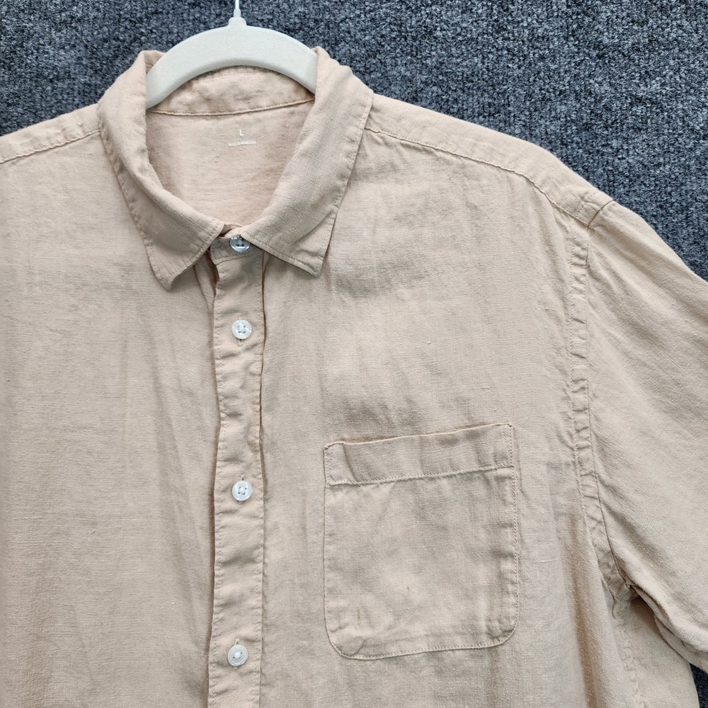 MUJI Men's 100% Hemp Minimalist Camp Collar Casual Button Up Shirt Size Large